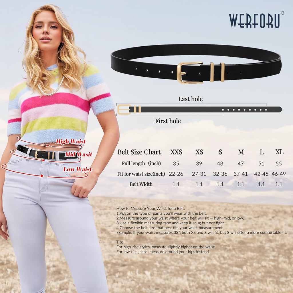 WERFORU 3 PACK Women Belt Women Fashion Leather Belts for Jeans Pants Ladies Belts with Gold Buckle