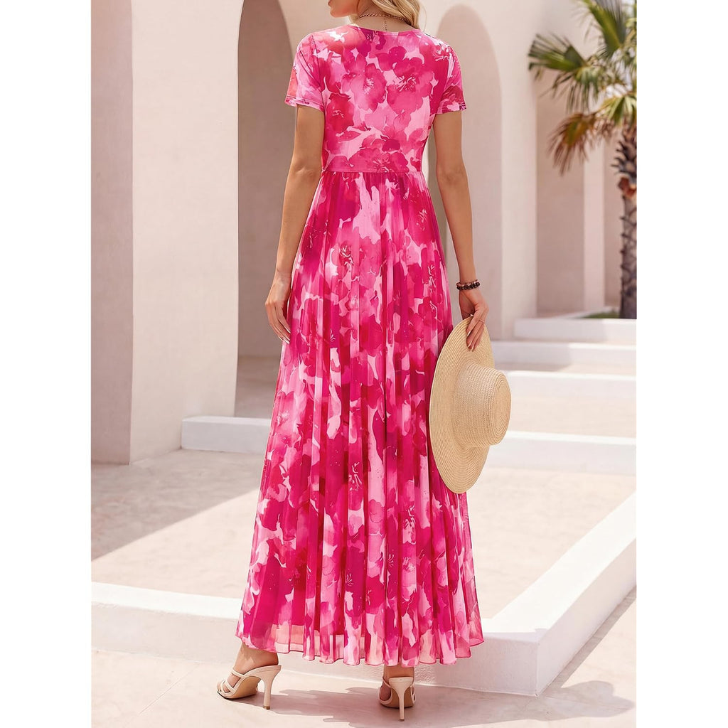 Btfbm Summer Dresses For Women 2026 Formal Short Sleeve Floral Homecoming Dress Maxi Wedding Guest Vacation Outfits