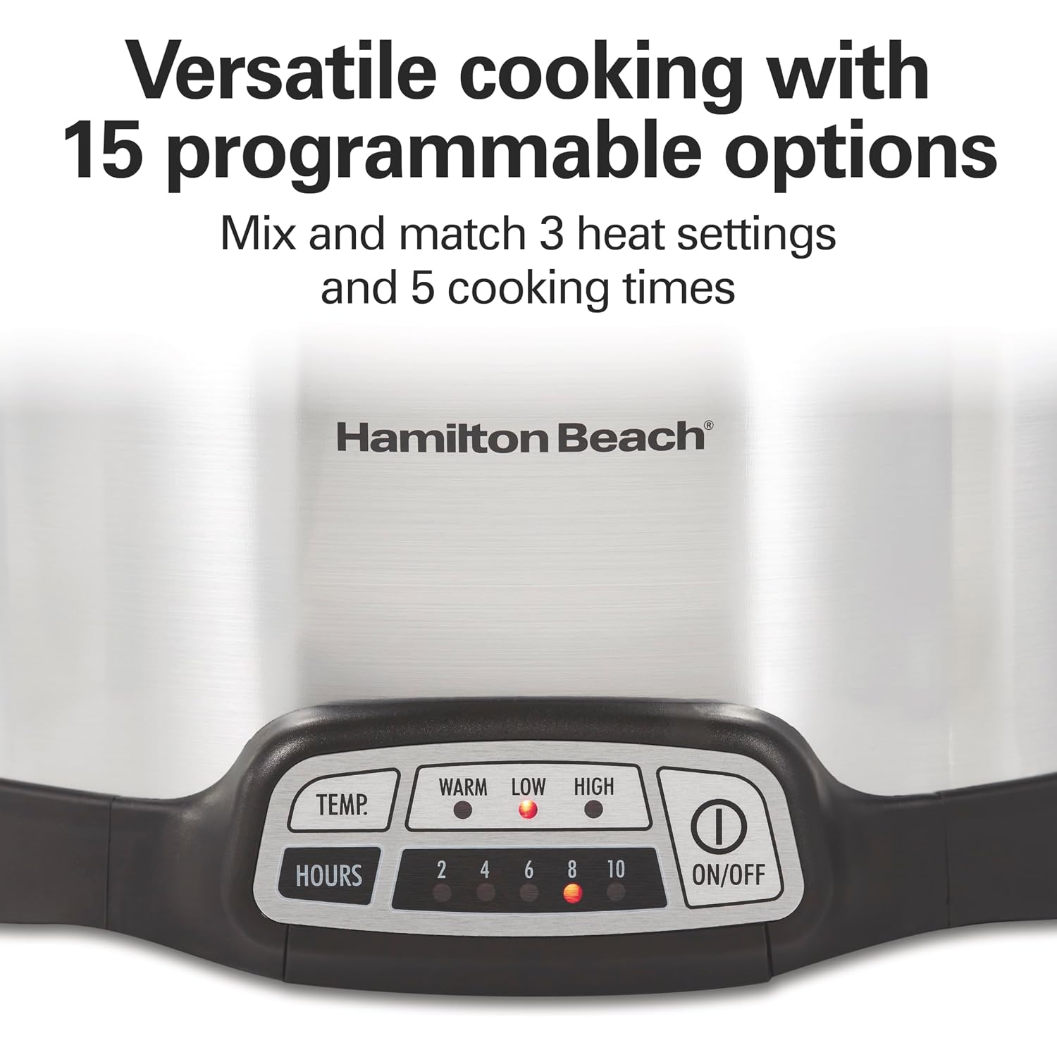 Hamilton Beach Set & Forget 4 Quart Programmable Slow Cooker | Flexible Cooking Options With 3 Heat And 5 Time Settings | Dishwasher-Safe Stoneware Crock & Glass Lid | Silver