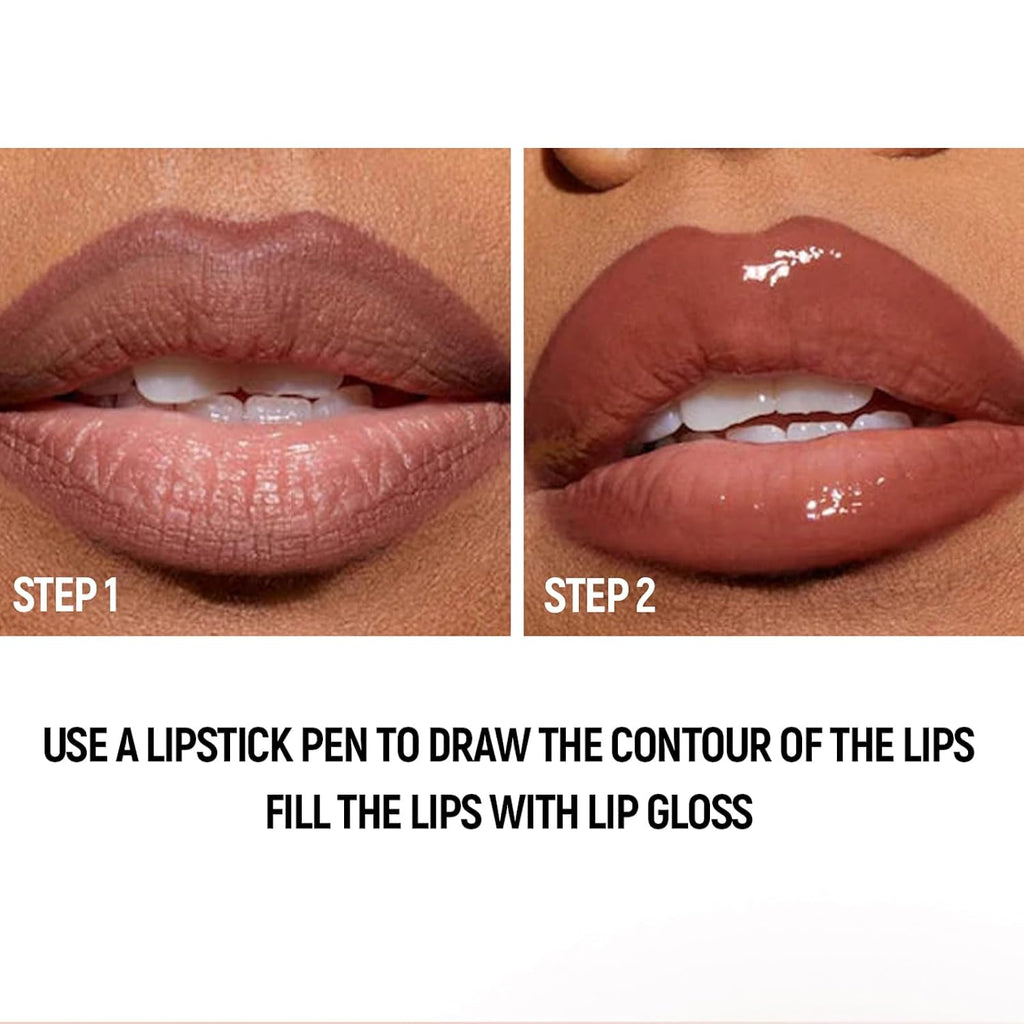 2Pcs Lip Liner Gloss Lip Combo Set,2In1 Lip Duo Natural Nude Brown Lip Liner Lipstick Glossy Long Lasting-Plumping,Smooth Quick Fuller Plumping Juicy Lip Makeup For Women(Chocolate+Cherry Red)