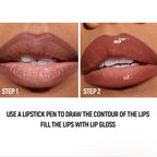 2Pcs Lip Liner Gloss Lip Combo Set,2In1 Lip Duo Natural Nude Brown Lip Liner Lipstick Glossy Long Lasting-Plumping,Smooth Quick Fuller Plumping Juicy Lip Makeup For Women(Chocolate+Cherry Red)