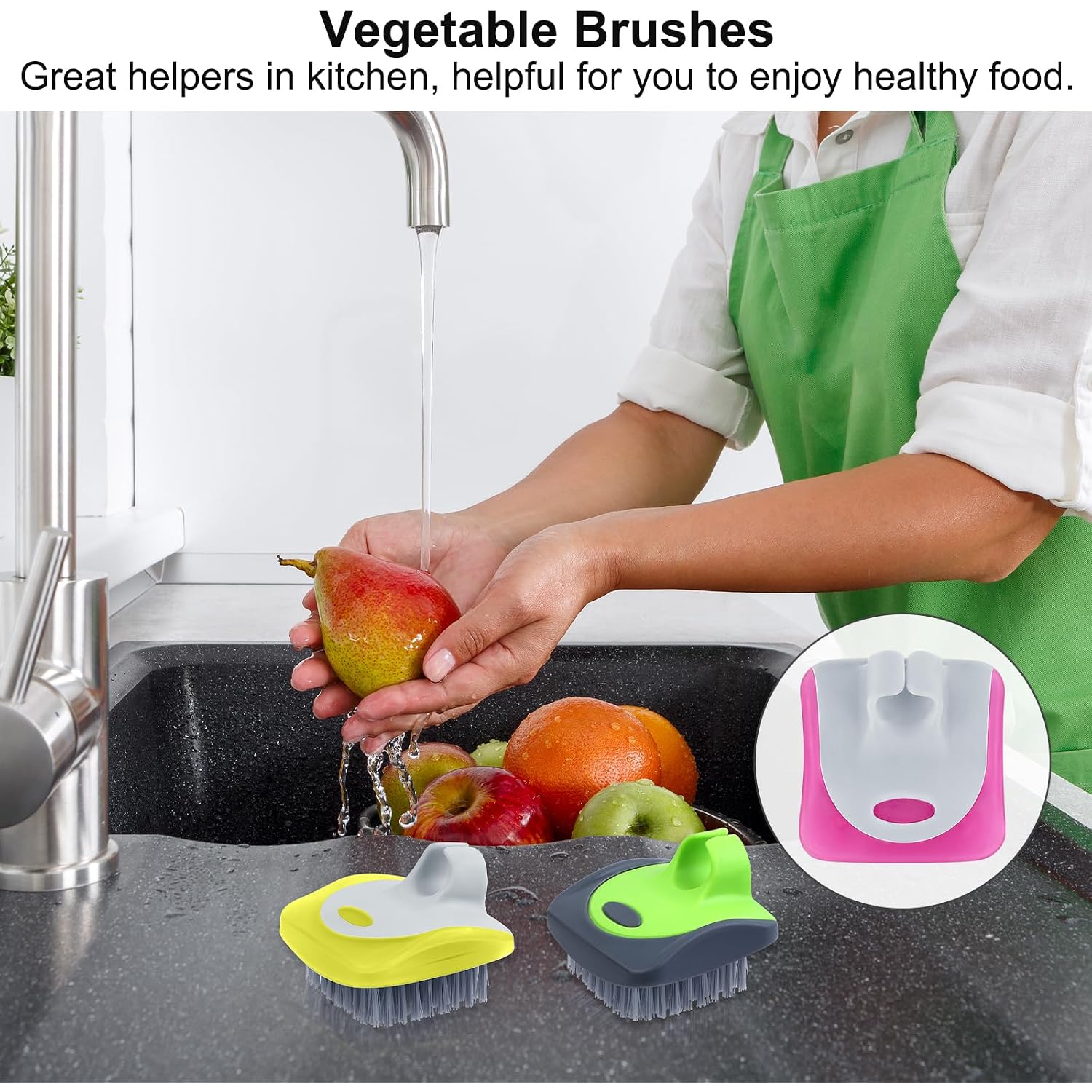 Aodaer 4 Pieces Vegetable Brush Potato Scrubber Brush Silicone Hard And Soft Side Fruit Cleaning Tools For Delicate Or Tough-Skinned Vegetables