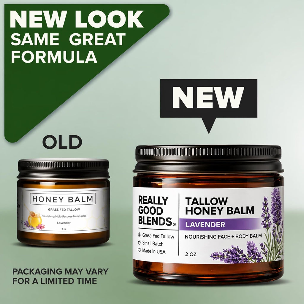 Really Good Blends - Tallow Honey Balm, Organic Body Butter, Grass-Fed Beef Tallow For Skin, Soothing All-Natural Moisturizer For Body And Face | Made In Usa - 2 Oz (Lavender)