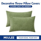 Miulee Pack Of 2 Couch Throw Pillow Covers 12X20 Inch Spring Soft Sage Green Chenille Lumbar Pillow Covers For Sofa Living Room Solid Dyed Cases