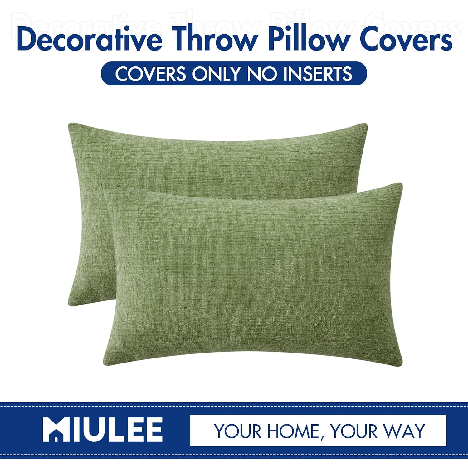 Miulee Pack Of 2 Couch Throw Pillow Covers 12X20 Inch Spring Soft Sage Green Chenille Lumbar Pillow Covers For Sofa Living Room Solid Dyed Cases