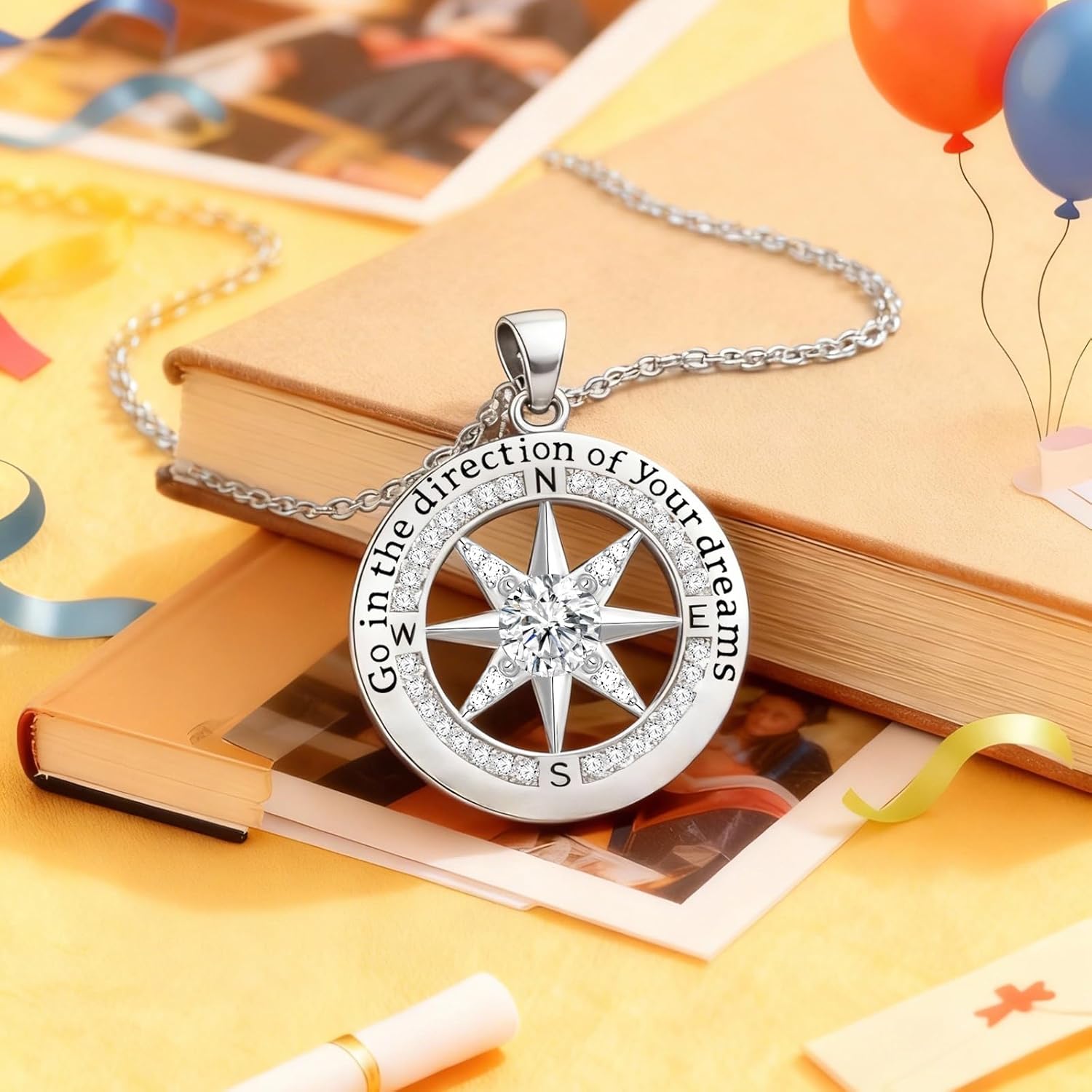 2026 Graduation Gifts for Her-925 Sterling Silver Graduation Compass Necklace College Graduation Gifts for Women Her Granddaughter Daughter 2026