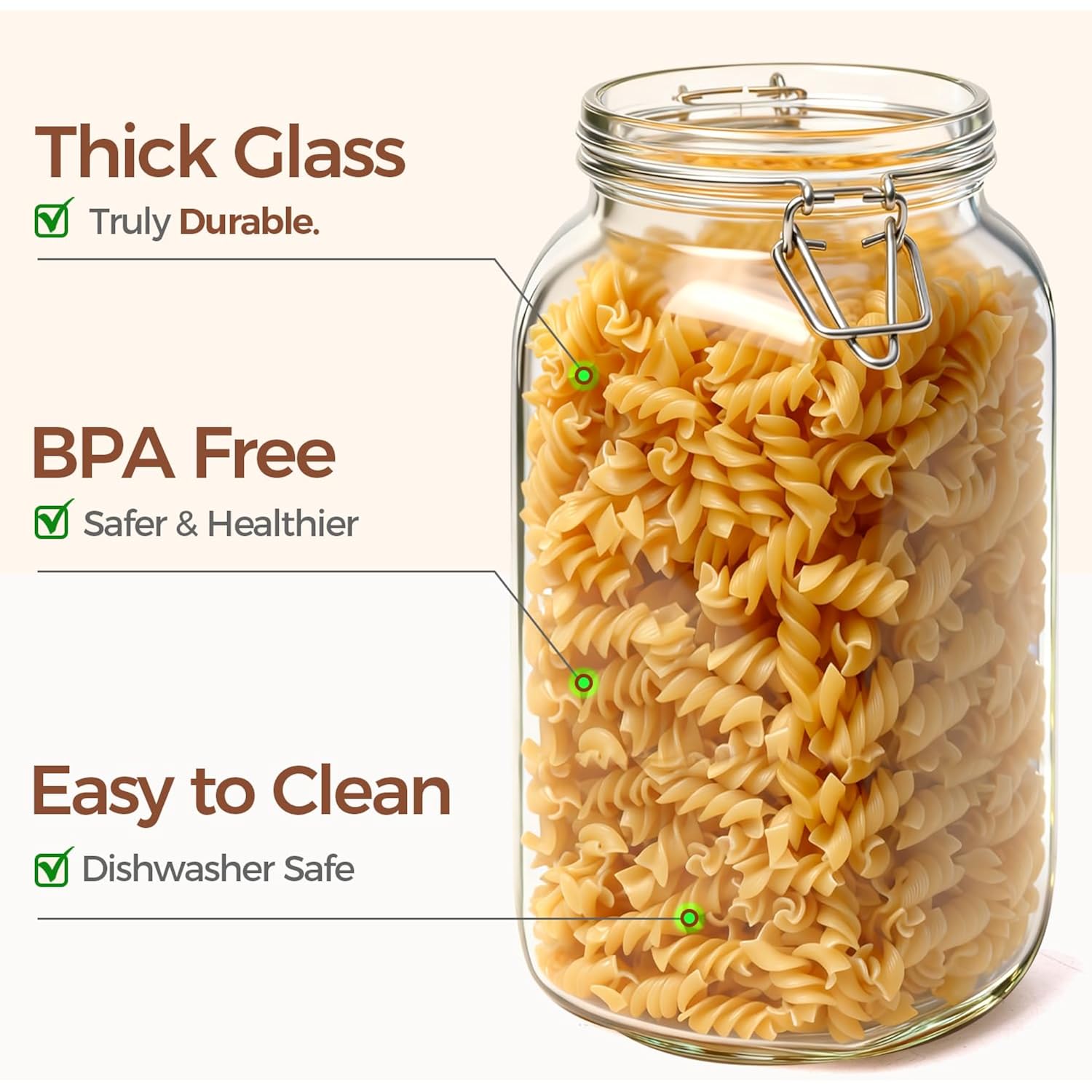 Comsaf Large Square Glass Jars With Airtight Lids 78 Oz 3 Pack Wide Mouth | Flour Sugar Rice, Coffee Storage, Pantry Organization, Large Capacity, Cabinet Organization, Dry Goods, Sourdough Pickling