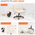 Orange Factory Criss Cross Chair Wheels Wide Cross Legged Office Desk Vanity Chair Comfy Fabric Armless Adjustable Swivel for Home Computer Task (Beige Wheel, Fabric)