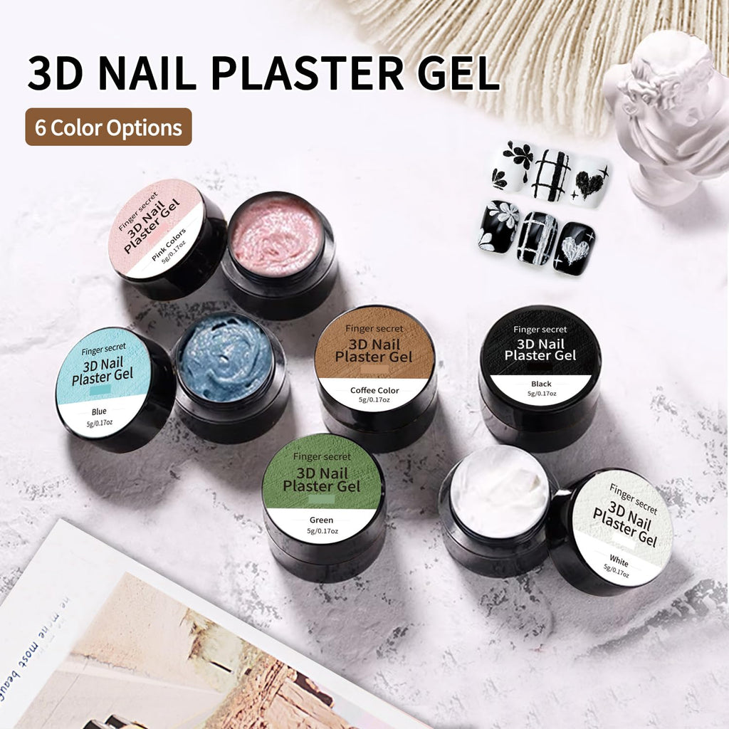 Finger Secret 3D Plaster Nail Gel,Sculpting Gel Nail Art for Unique Designs,UV/LED Curable Plaster GeL for Nails Stunning Manicures Easy to Apply 3D Nail Gel with Sculpture Pen in Home or Salon