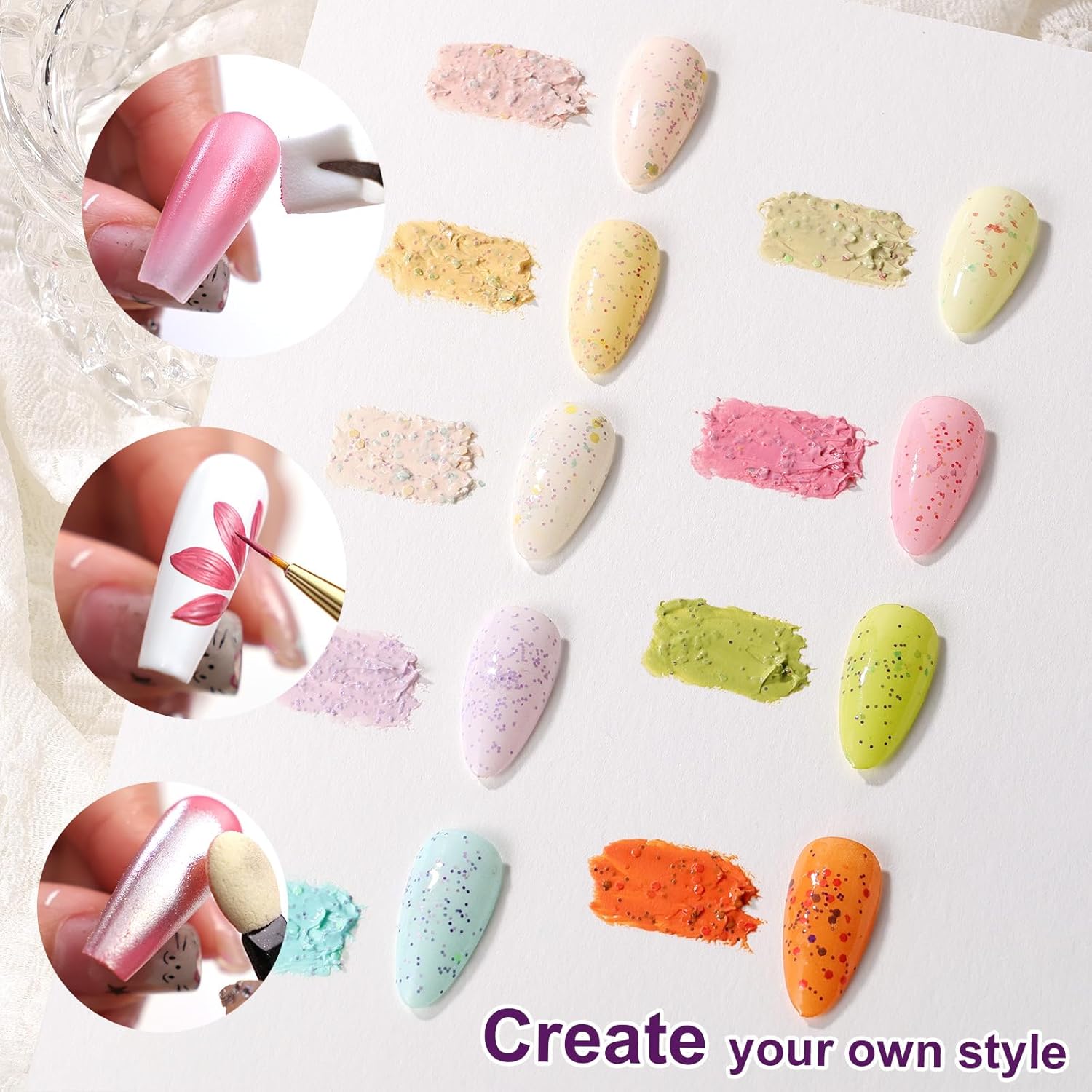 Gradient Painting Gel, 9 Colors Ombre Gel Nail Polish for 3D Sculpture Gel comes with Dotted Decorations Aura Nails French Manicure Soak Off UV Long-lasting Home Salon DIY Candy Cane Cream