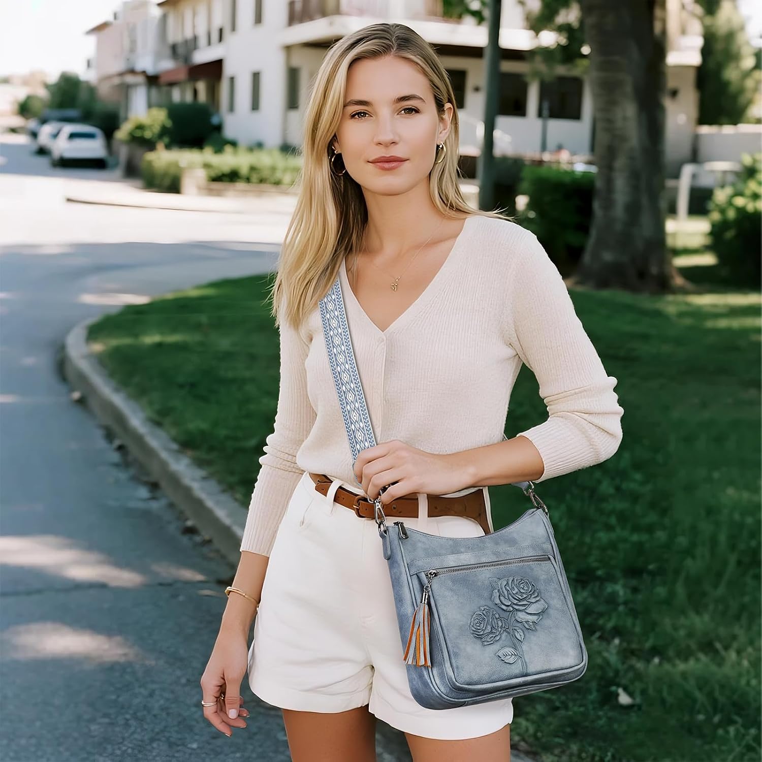 Crossbody Bags For Women Trendy Vegan Leather Hobo Purses Embossed Shoulder Handbag Lightweight Travel Purse