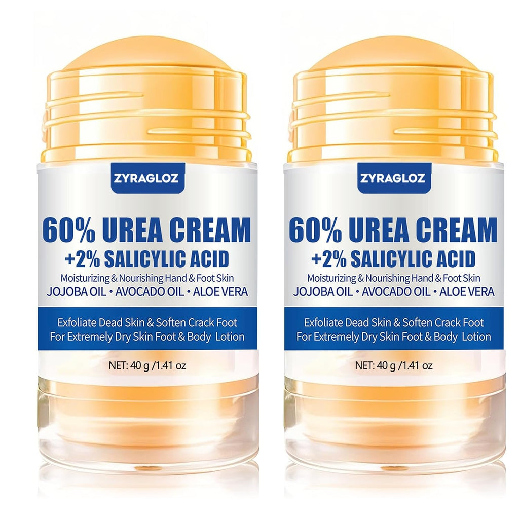 Urea Cream Stick 60% plus 2% Salicylic Acid, 2PCS Maximum Strength Urea Cream for Feet, Foot Lotion Stick for Cracked Heels, Dry Hands & Rough Knees, Callus Remover & Skin Softener, Soften Dead Skin