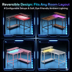 Bestier Gaming Desk With Power Outlets, 42" L-Shaped Computer Desk With Led Lights, Desk With Reversible Storage Shelves & Hooks For Small Spaces, Bedrooms & Offices, Black Carbon Fiber