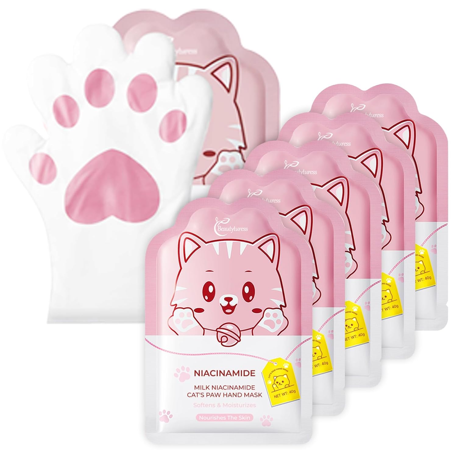 Cute Cat Paw Hand Masks Moisturizing Glove - 5 Pairs - Exfoliating Gloves for Hand - Travel-Friendly, Daily Hand Care - Spa Day Essentials - Stocking Stuffers