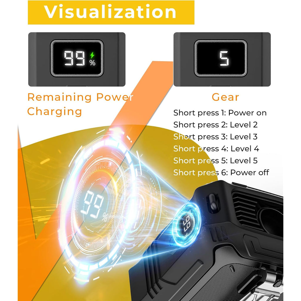 Tunise Portable Fan With 5-Speed Settings, Dual-Sided Clip On Wearable Belt Waist Fan For 8000Mah, 2 Settings Including Flashlight,Travel Essential For Outdoor Camping As Power Bank