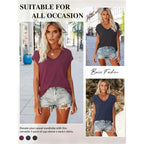 Lookface 3 Pack Womens Cap Sleeve Tops V Neck T Shirts Casual Spring Summer Beach Vacation Fashion Basics Tee Clothes