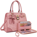 Qiyuer Medium Handbags For Women Vegan Leather Purses Set Satchel Tote Bags With Matching Wallet 2Pcs