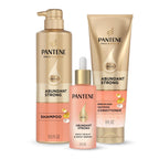 Pantene Abundant & Strong 3-Piece Regimen With B5 Complex + Niacinamide, Shampoo (13.5 Oz), Conditioner (8 Oz), Serum (2 Oz) For Hair Loss, Thinning, Anti-Breakage, Volume - Grows Healthier