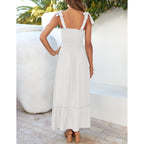 Zesica Women'S 2026 Summer Boho Spaghetti Strap Square Neck Solid Color Ruffle A Line Beach Long Maxi Dress