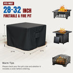 Shinestar Fire Pit Cover Square, Fits For 28-32 Inch Fire Pit Table, Gas Fire-600D Heavy Duty Fabric, Waterproof And Windproof, 32 X 32 X 24 Inches, Black
