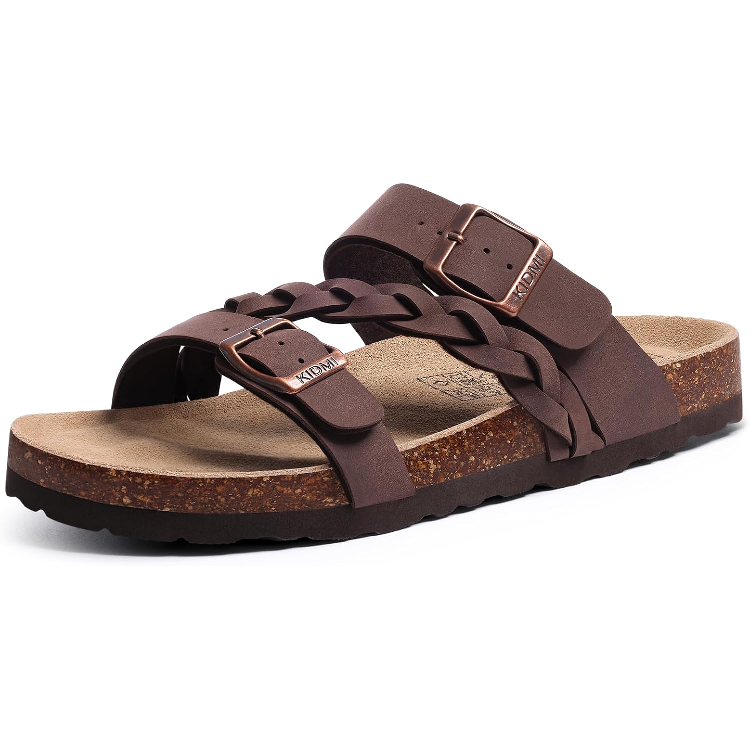 Kidmi Women'S Cork Footbed Sandals With Arch Support Comfortable Slip-On Slide Sandals With Adjustable Buckle For Summer