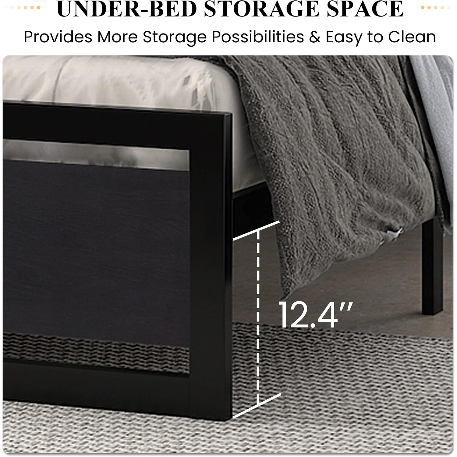 Sha Cerlin Heavy Duty Queen Size Bed Frame With Modern Headboard, Black