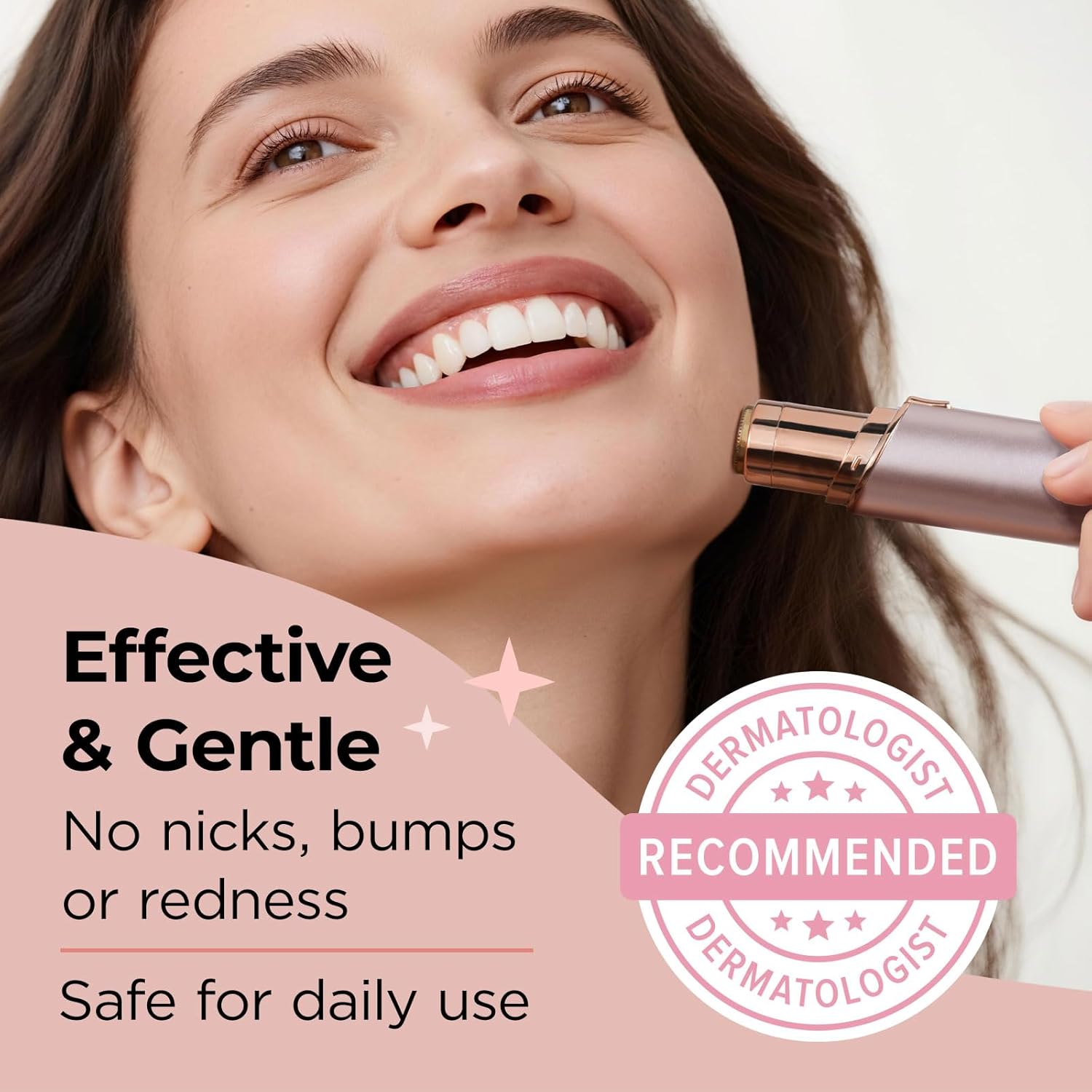 Kradaa Facial Hair Removal for Women: Electric Face Razor with LED Light - Painless & Instant Results Mini Shaver for Travel Use (Rose Gold)