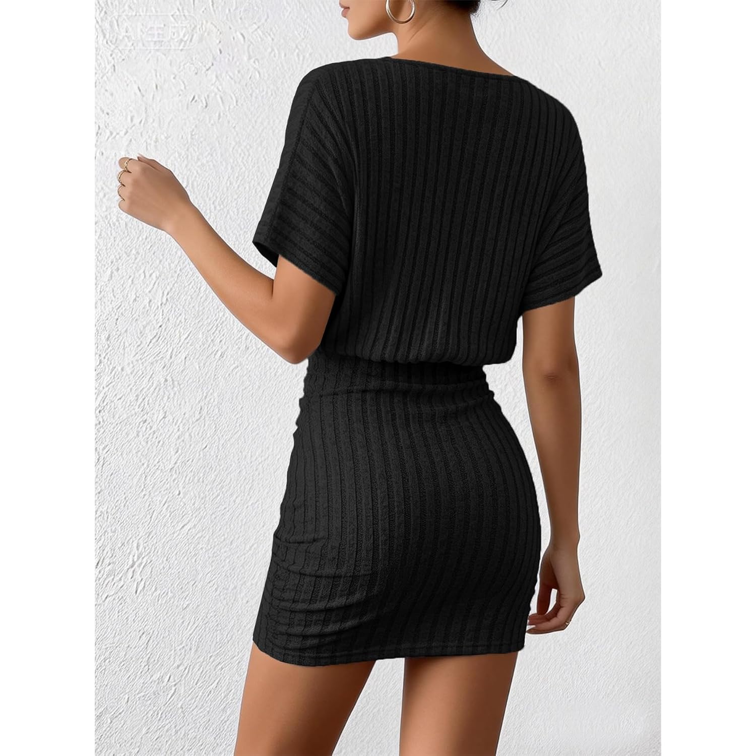 Women Summer Casual Dress 2026 Short Sleeve Sexy Ribbed Knit Party Club Mini Dress