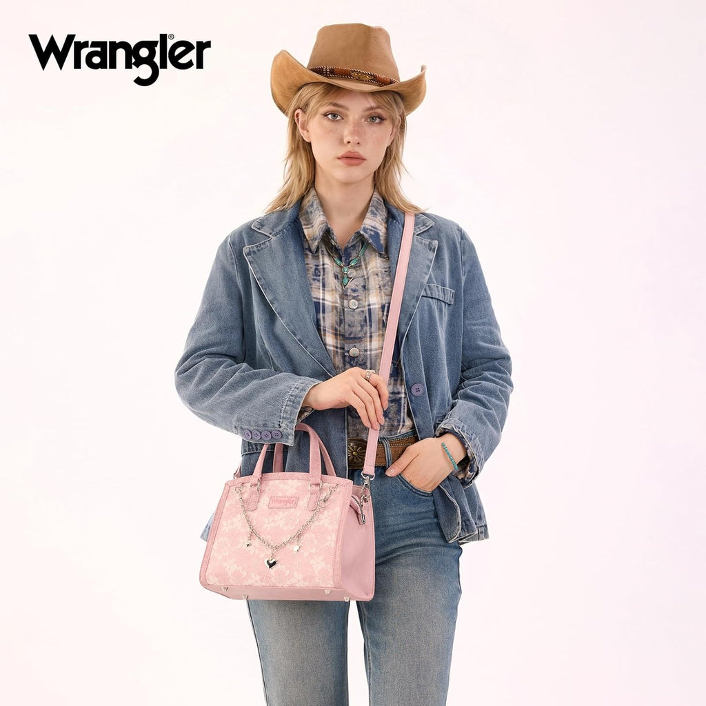 Wrangler Lace Tote Bag For Women, Medium Crossbody Top Handle Handbags Ladies Satchel Elegant Purse Charms For Wedding Gift