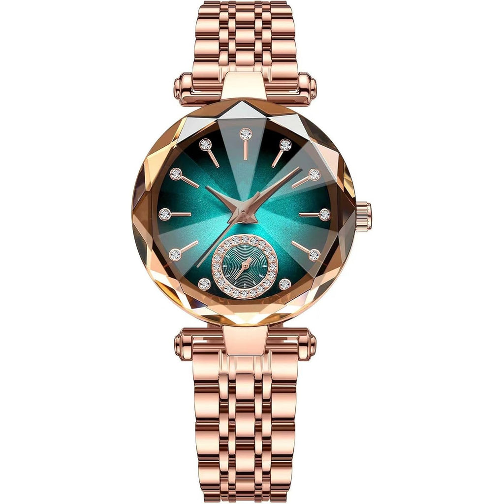 Women Watches with Bracelet Rose Gold for Lady Elegant Stainless Steel Strap Fashion Analog Creative Diamond Dial Wrist Watch