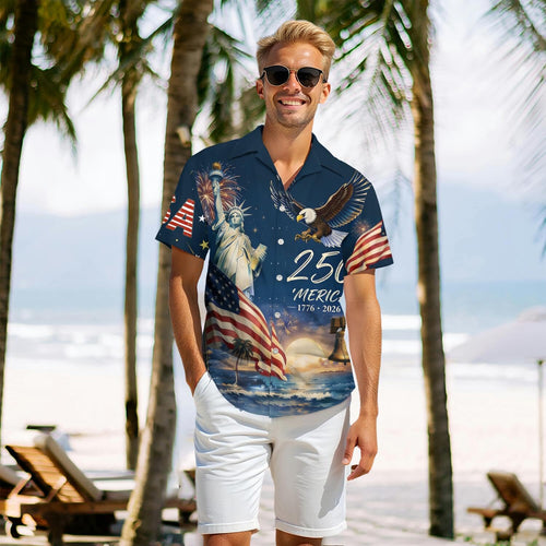 250Th Anniversary Usa Hawaiian Shirt For Men, 1776-2026 Patriotic Short Sleeve Shirt, Independence Day Gifts
