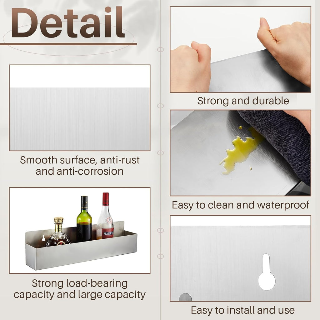 2 Pieces 15 Inch Single Speed Rail Stainless Steel Liquor Bottle Holder Wall Mounted Spray Bottle Rack Drink Rail Shelf For Bars, Silver