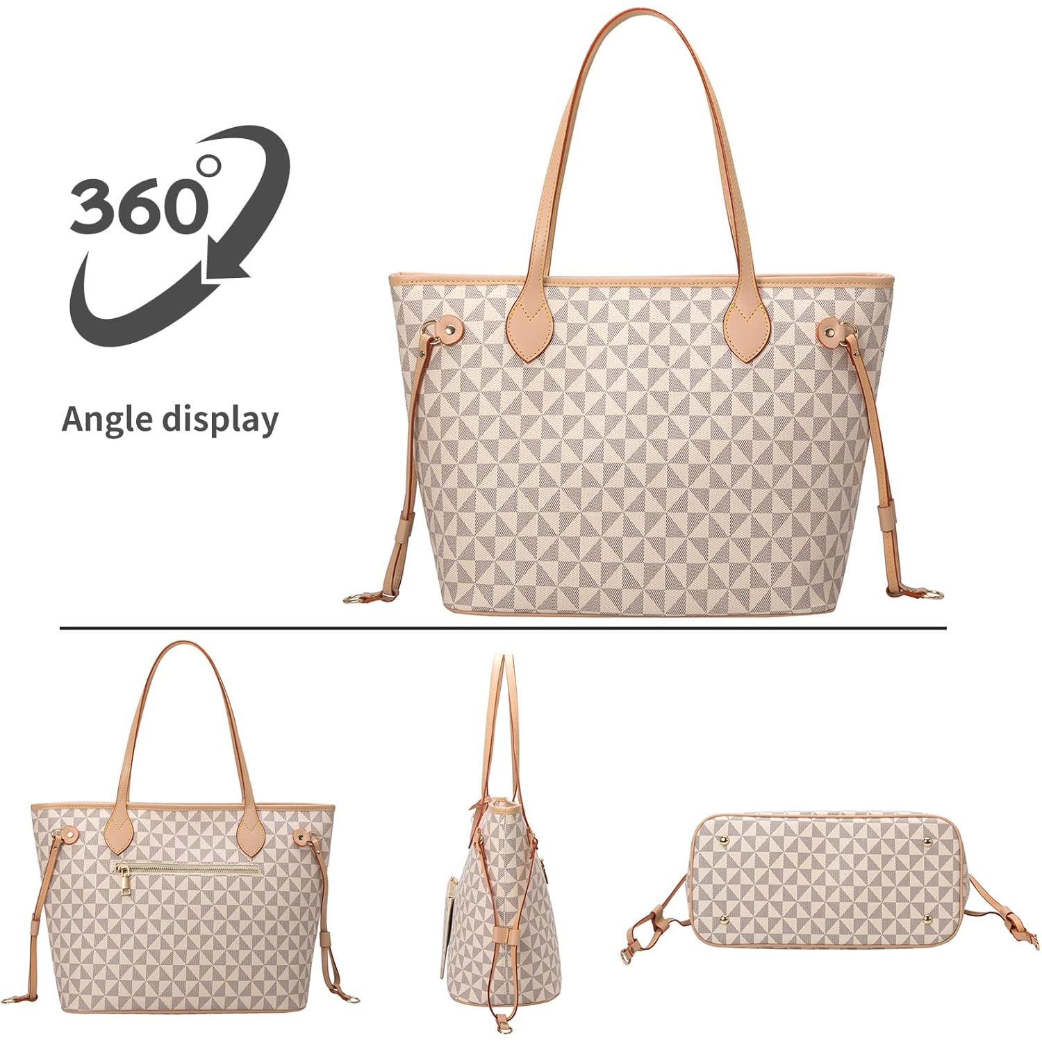Lacel Urwebin Handbags for Women Designer Fashion Purses Top Handle Satchel Shoulder Bags 2pcs with Small Wallet (White)