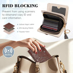 KITEVIUN Women RFID Blocking Small Bifold Wallet, Compact Cash Clutch with Zipper Coin Pocket, Glittery Butterfly Design, Credit Card Holder, Travel Purse with Tassel COFFEE