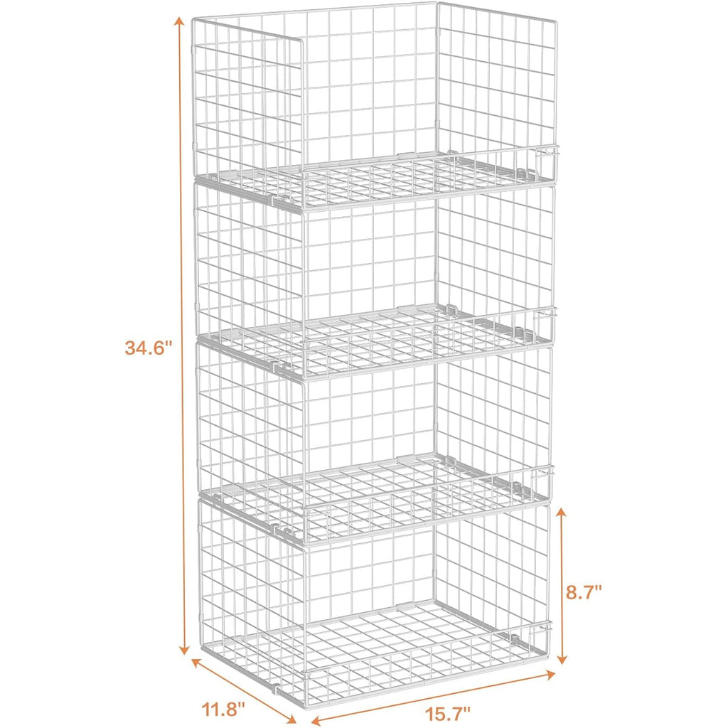 4-Tier Stackable Closet Organizers And Storage Basket, Foldable Closet Shelf Organizer System, Space-Saving Clothes Storage Drawer Organizer For Wardrobe, White ((Patent 30022416))