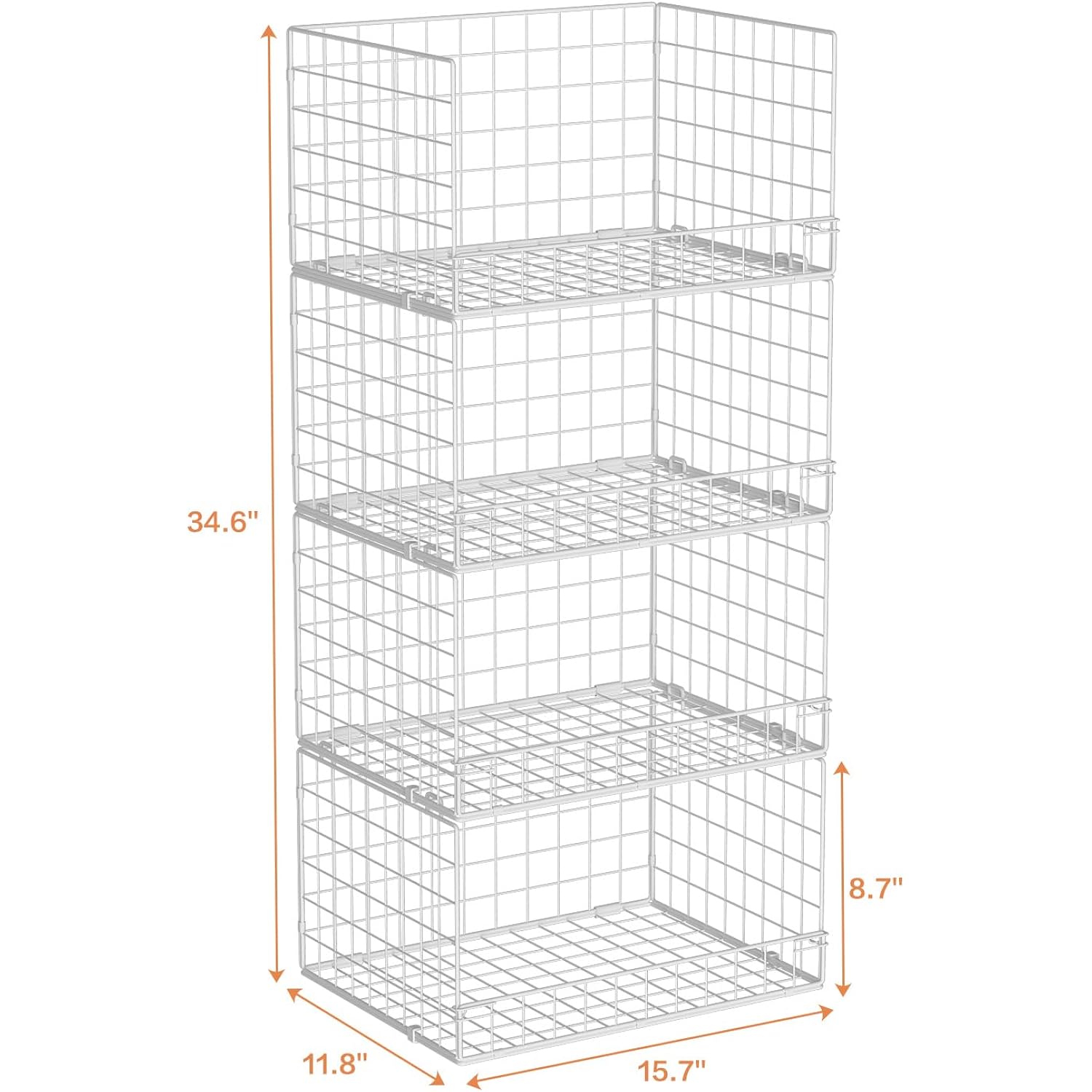 4-Tier Stackable Closet Organizers And Storage Basket, Foldable Closet Shelf Organizer System, Space-Saving Clothes Storage Drawer Organizer For Wardrobe, White ((Patent 30022416))