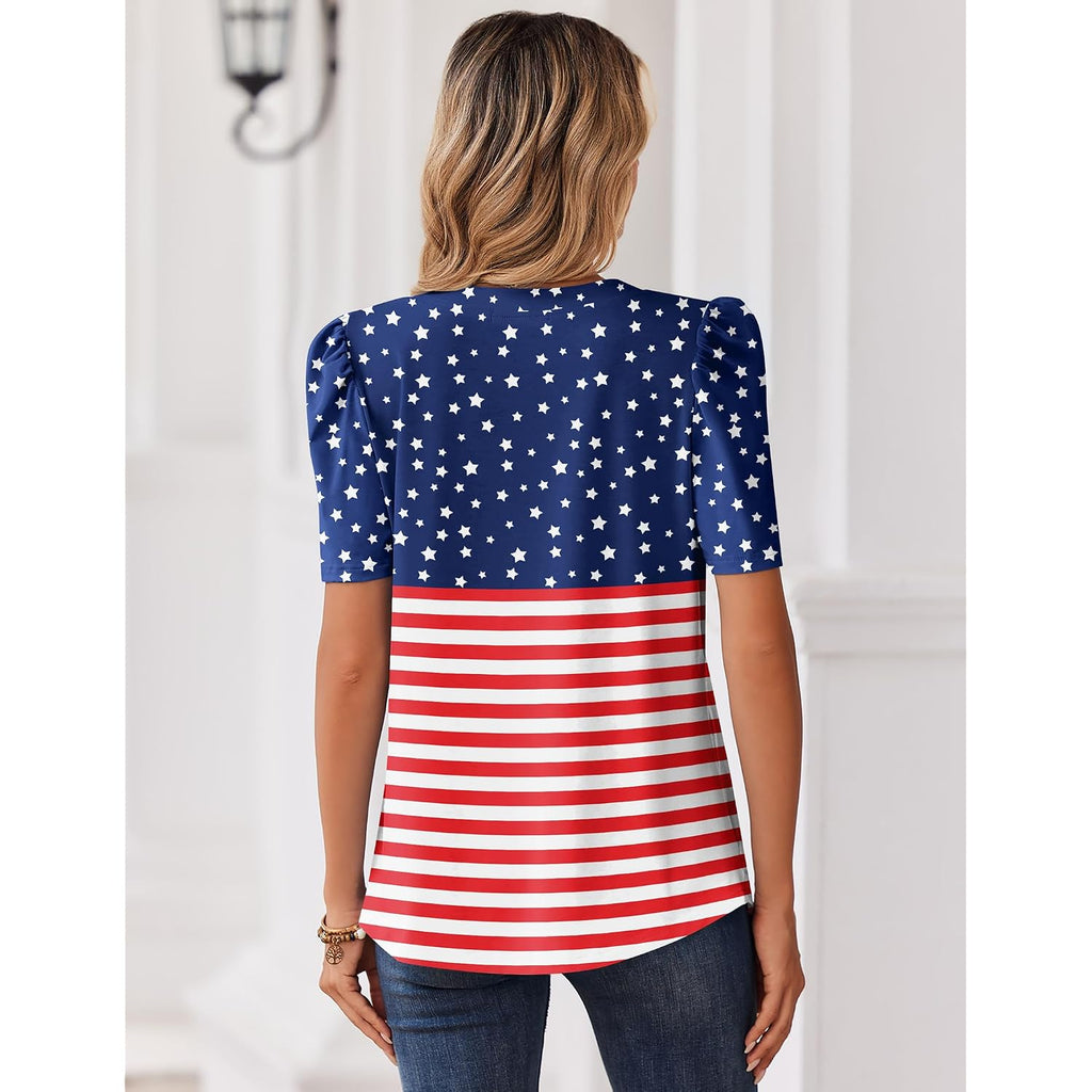Zeagoo Women Blouses Puff Short Sleeve Tops V Neck Dressy Casual Spring Shirts Boho Floral Cute Clothes 2026