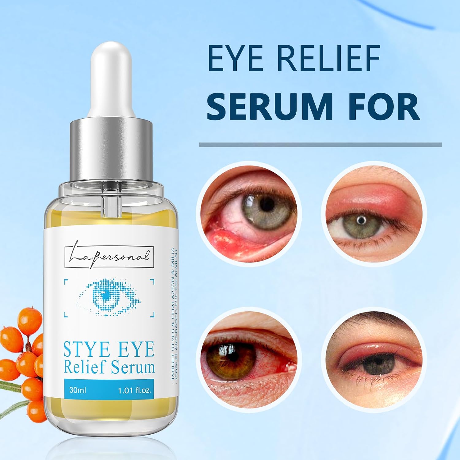 La. Personal Stye Eye Relief Serum For Eyelid Bumps, With Avocado Oil, Sea Buckthorn Oil & Caffeine, Gentle Formula 1.01 Fl Oz / 30 Ml
