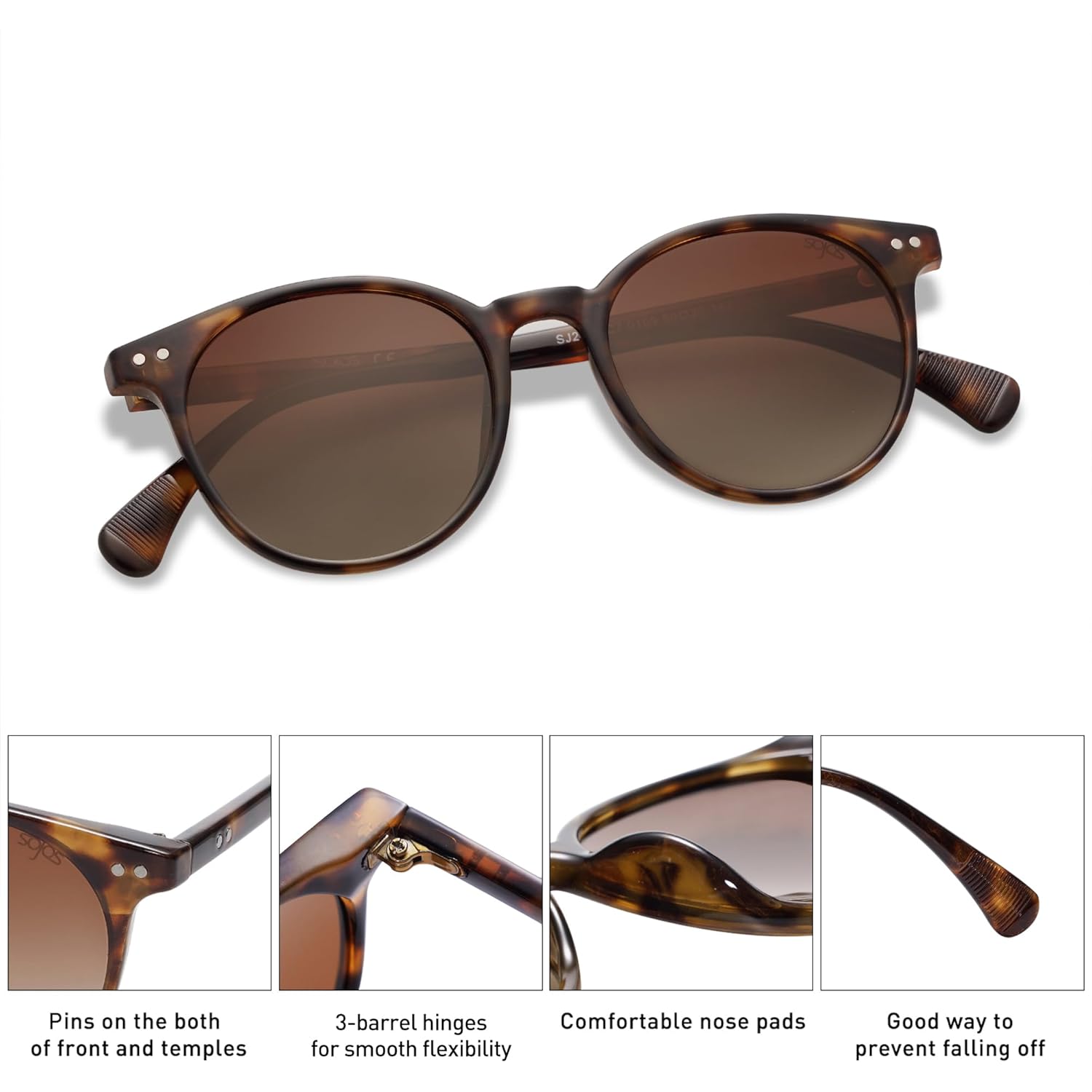 SOJOS Small Round Classic Polarized Sunglasses for Women Men Vintage Style UV400 Lens MAY SJ2113