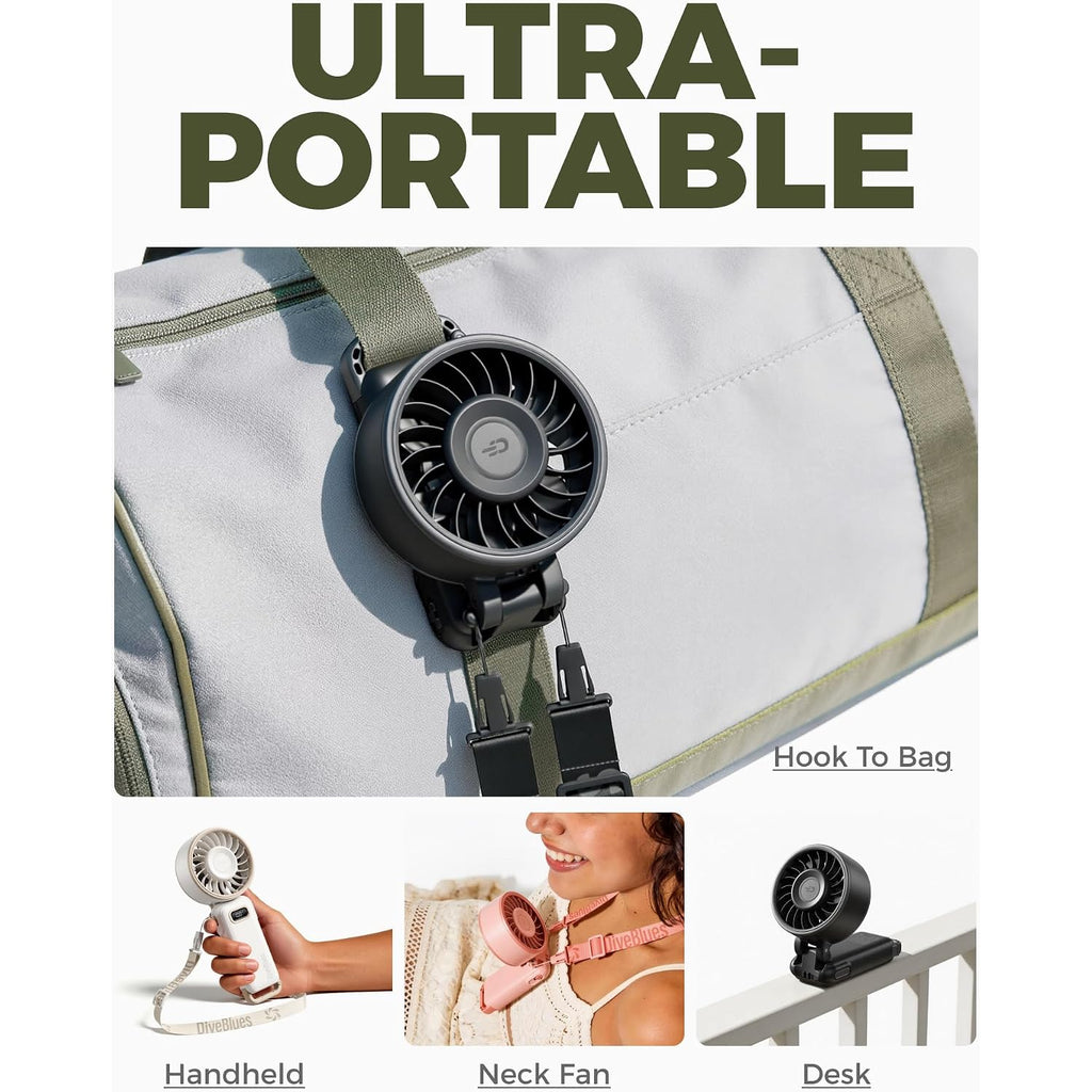 Diveblues Portable Turbo Fan, 100 Speed Handheld Fan With Strong Airflow, Foldable 4 In 1 Personal Fan For Neck, Desk & Travel, Usb-C Rechargeable, Lightweight For Summer, Concerts & Outdoor Use