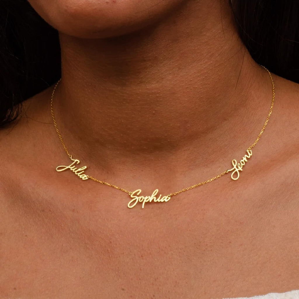 Ajiangwu Mothers Day Necklace Gifts for Mom,18K Gold Plated Name Necklace Personalized,Multiple Custom Name Necklace kids Names Customized Choker Necklace for Women
