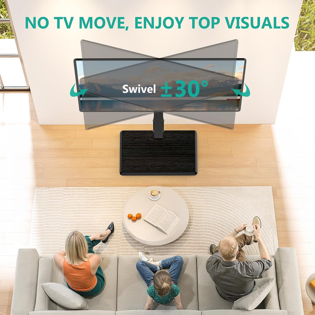 Wali Floor Tv Stand With Power Outlet, Tall Tv Stand Mount For 32-75 Inch Tv Up To 110 Lbs, Swivel And Height Adjustable Tv Stands With Wood Base For Bedroom, Living Room(Tvdvd-7P), Black