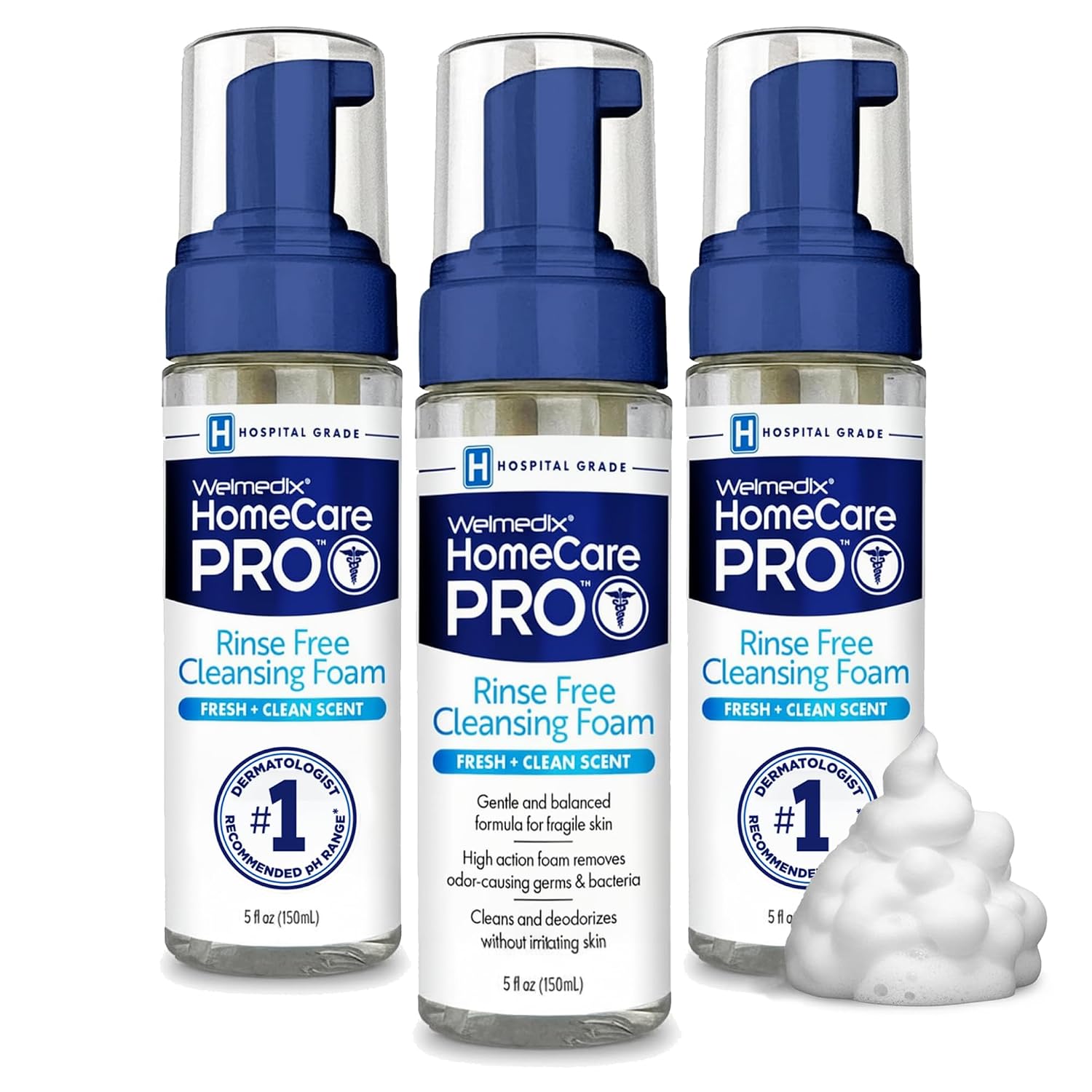 Welmedix No Rinse Cleansing Foam - Rinse Free & Waterless Body Wash, 3-In-1 Shampoo & Foaming Cleanser, Hospital Grade & Ph Balanced - Pack Of 3