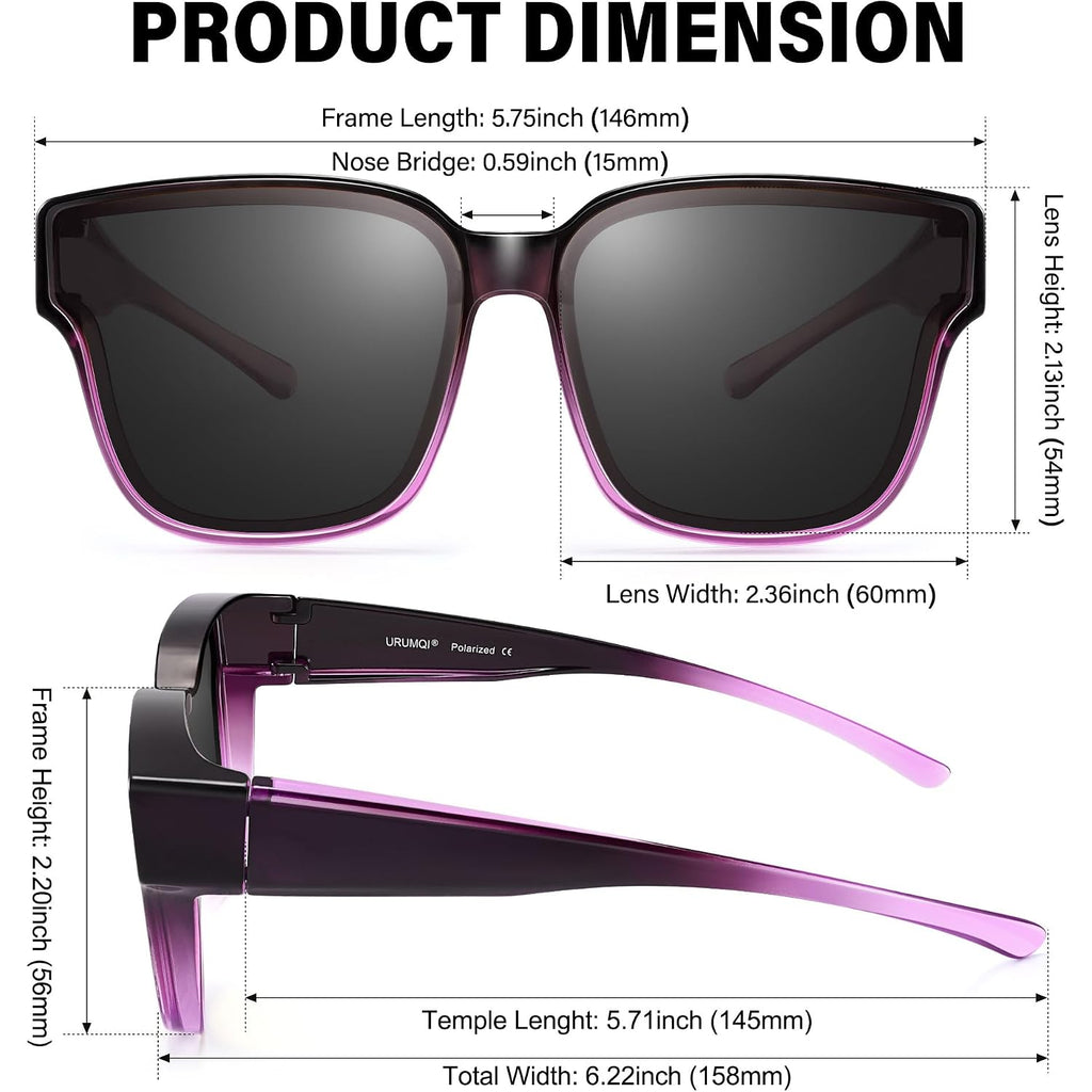 Polarized Sunglasses Fit Over Glasses for Women, UV400 Protection Trendy Square Womens Mens Shades Sun Glasses A04 Gradient Purple Frame/Grey Lens