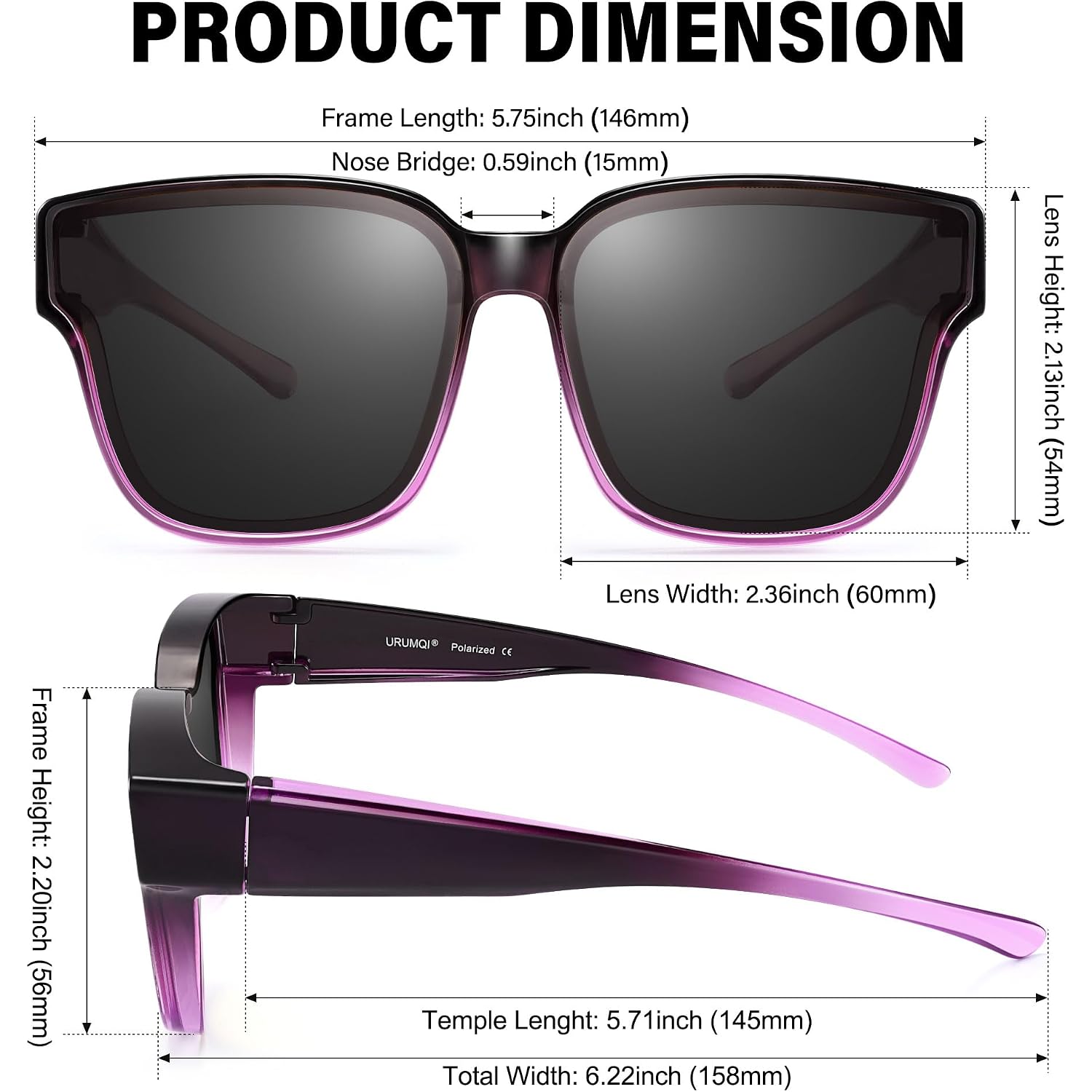 Polarized Sunglasses Fit Over Glasses for Women, UV400 Protection Trendy Square Womens Mens Shades Sun Glasses A04 Gradient Purple Frame/Grey Lens