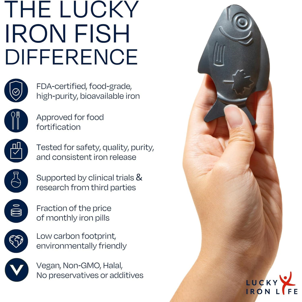 The Original Lucky Iron Fish ®. An Iron Supplement Alternative to Reduce Deficiency. NO SIDE EFFECTS. Use once daily - 5 year supply included.