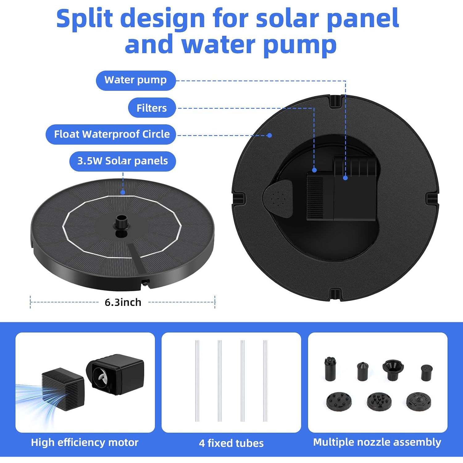 Solar Fountain For Bird Bath, Solar Water Fountain With Multiple Nozzles & Fixed Pipes, Upgraded Version 3.5W Solar Water Pump, Suitable For Bird Bath, Garden, Courtyard, Fish Tank, Outdoor