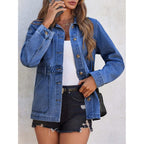 Tankaneo Denim Jacket For Women Distressed Jean Jacket Button Down Oversized Shacket With Pockets