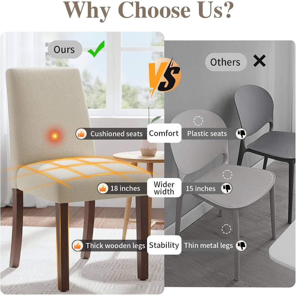 Dining Chairs Set Of 4, Modern Dining Room Chairs With Wooden Legs, Upholstered Kitchen Farmhouse Parsons Chairs For Restaurant & Cafe- Beige