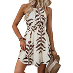 Blencot Womens Summer Beach Halter Neck Dresses Casual Smocked A Line Floral Mini Dress With Pockets